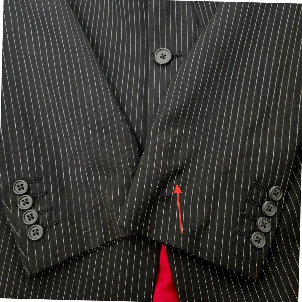 Vintage Tommy Hilfiger Mens Wool Pinstripe Blazer Jacket 40R Red Lining Black